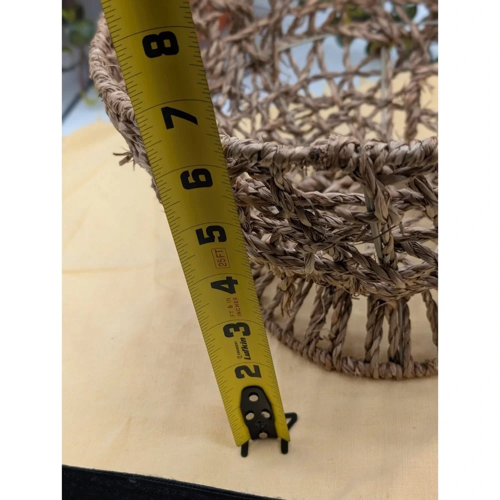 Wicker Pedestal Fruit Basket Bowl with Wire Frame, Boho Farmhouse Centerpiece...